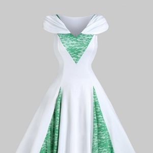 Green and White Swing Dress